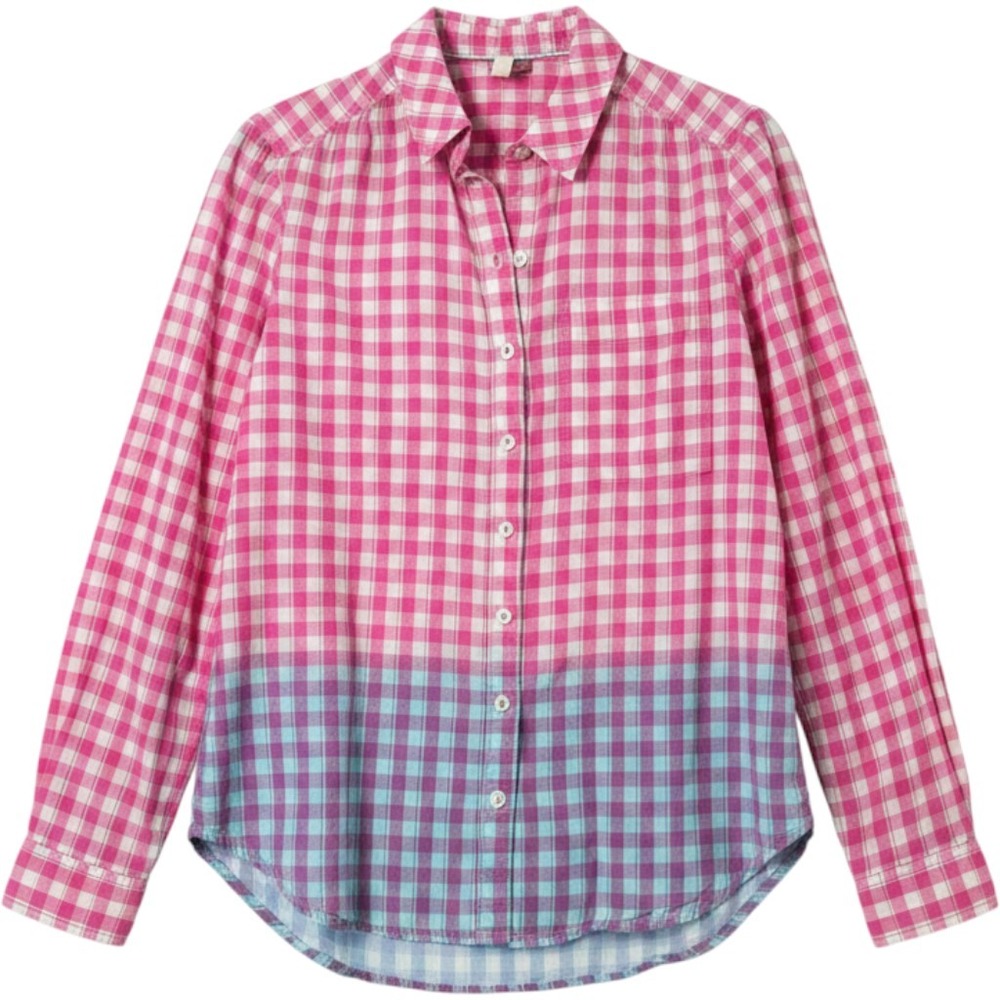 Pilcro Button Down Shirt Small Pink Gingham Ombre Metallic Stripe Anthropologie